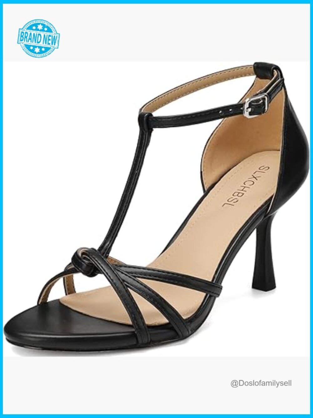 Kitten Heels T-Strap Strappy Sandals Open Toe Ankle Strap Party Wedding Shoes 3